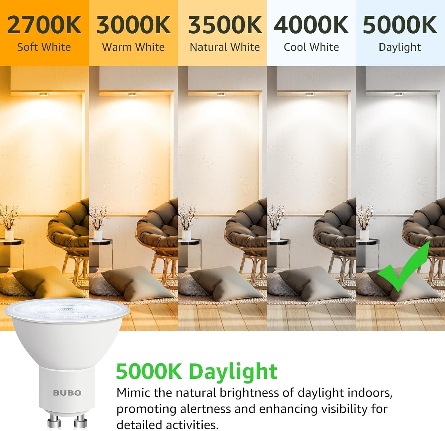 Energy-Efficient GU10 LED Bulb 6W, 650 Lumens Daylight - 20 Bulbs for Home Use