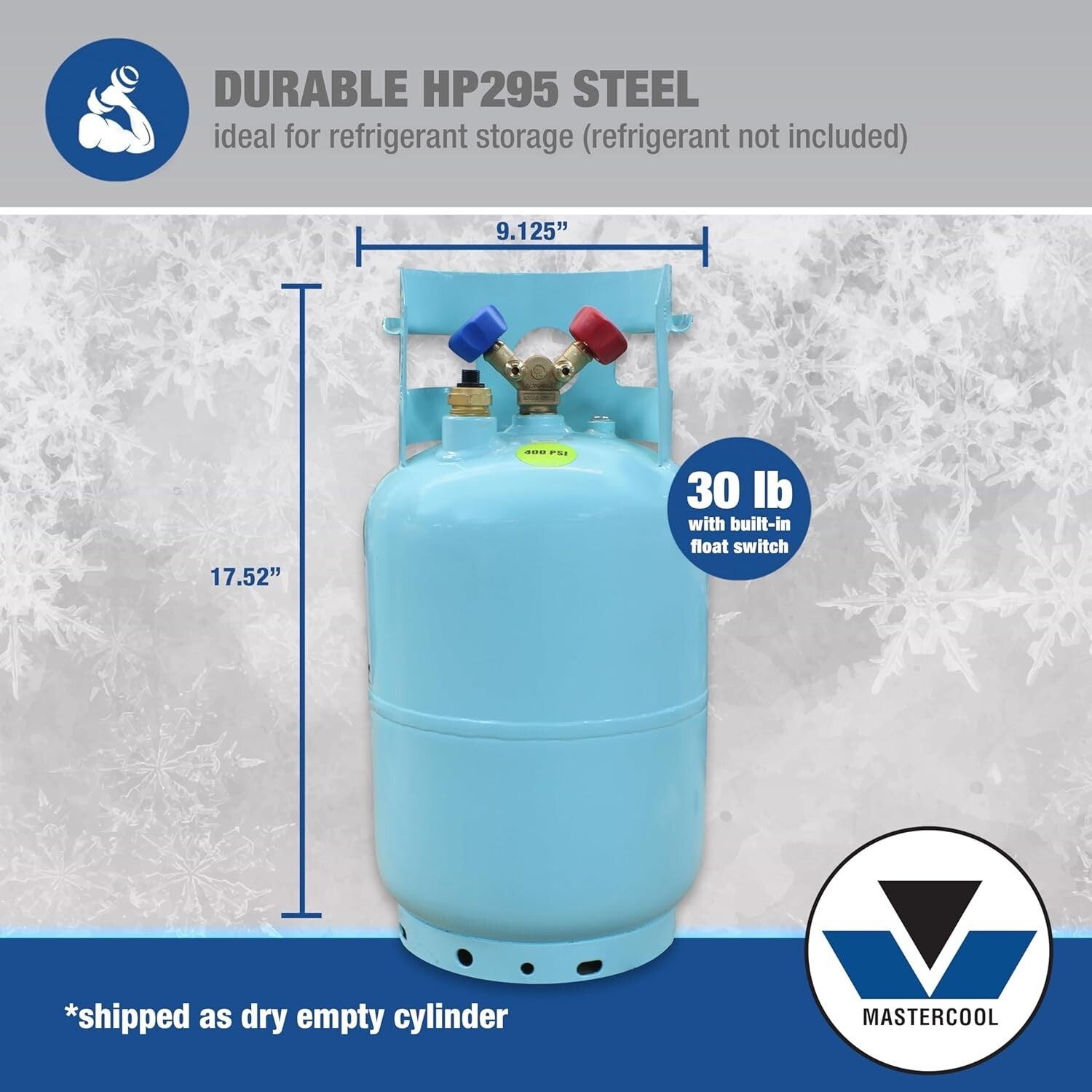 Blue Powder Coated Refrigerant Recovery Cylinder - 30 lb with 1/2" ACME Fittings
