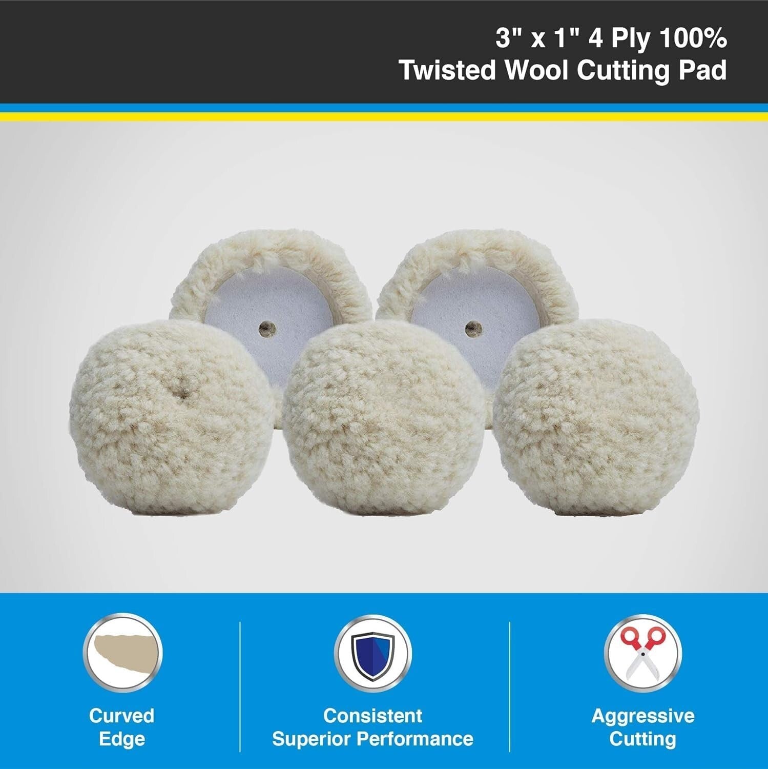 Premium 5-Pack Wool Buffing Pads, 3-inch - Professional Grade for Car Care