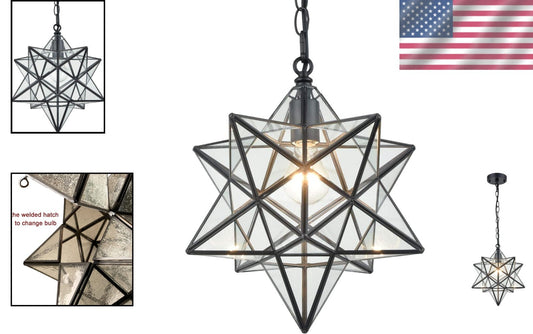 Handcrafted 16'' Clear Moravian Star Hanging Light - Vintage Modern Flair
