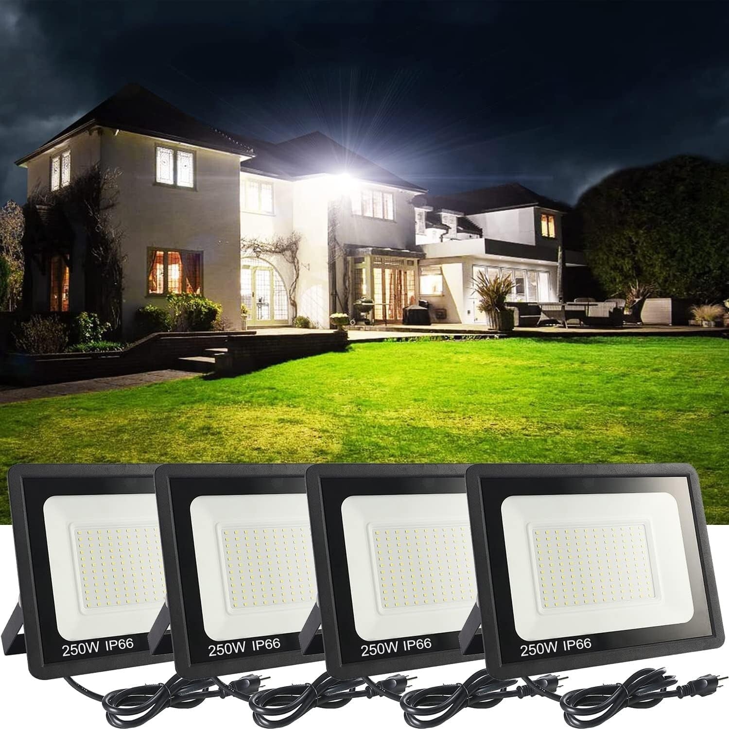 Versatile 4-Pack 250W Outdoor LED Work Lights - Waterproof with Adjustable Mount
