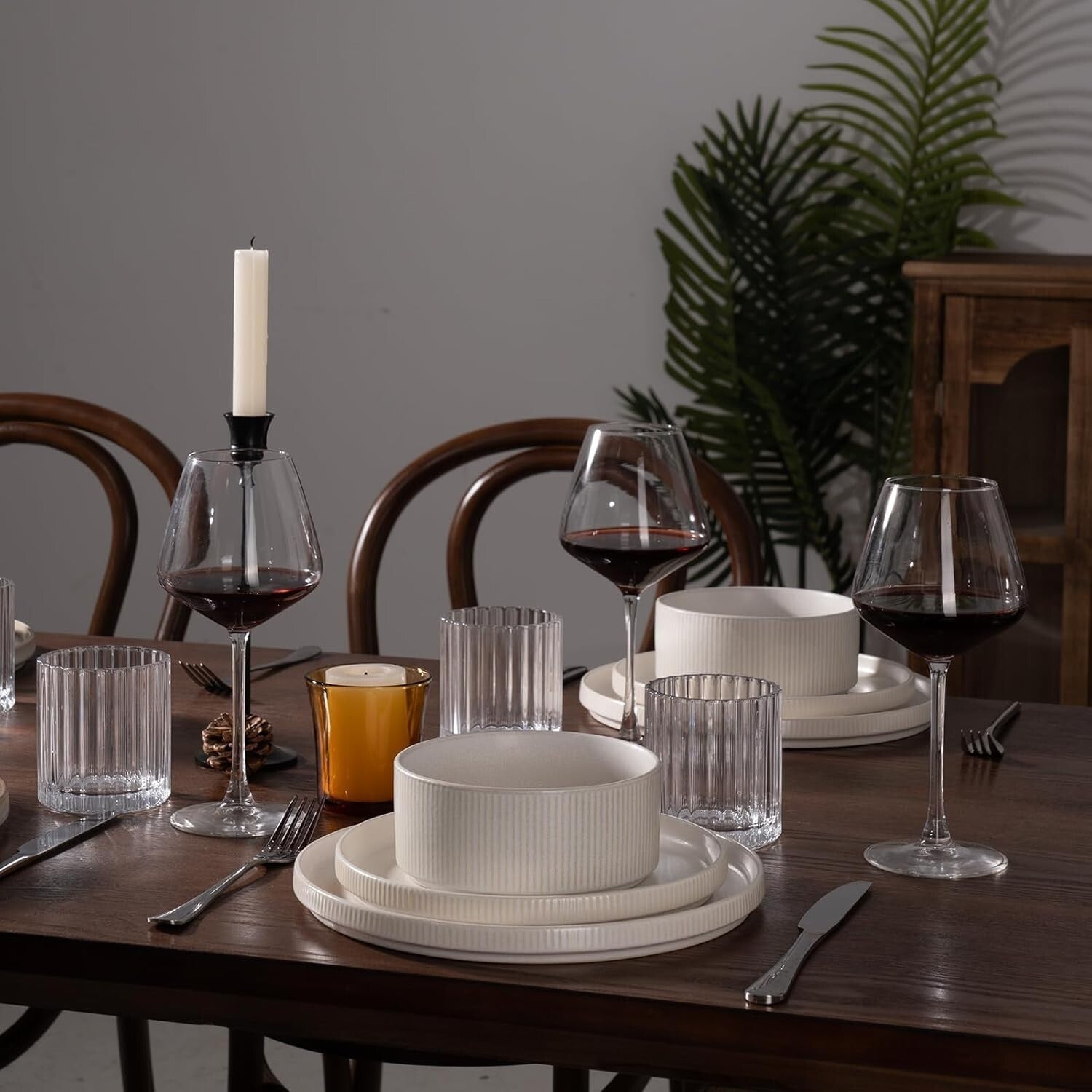 Elegant Stackable Stoneware Dinnerware Set for 4 - Handmade with Unique Glaze