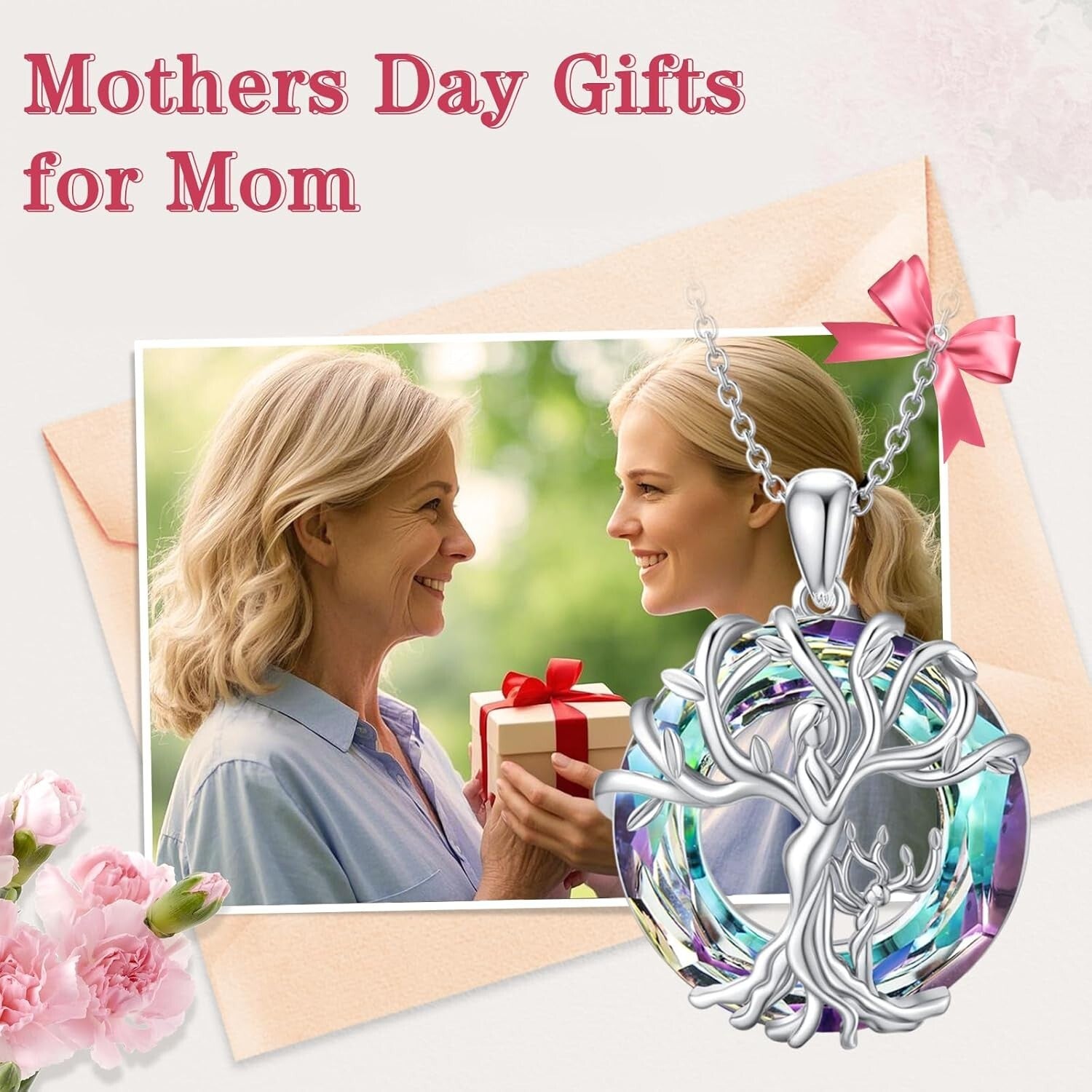 Mother-Daughter Tree of Life Pendant Necklace – Sterling Silver & Crystal Gift