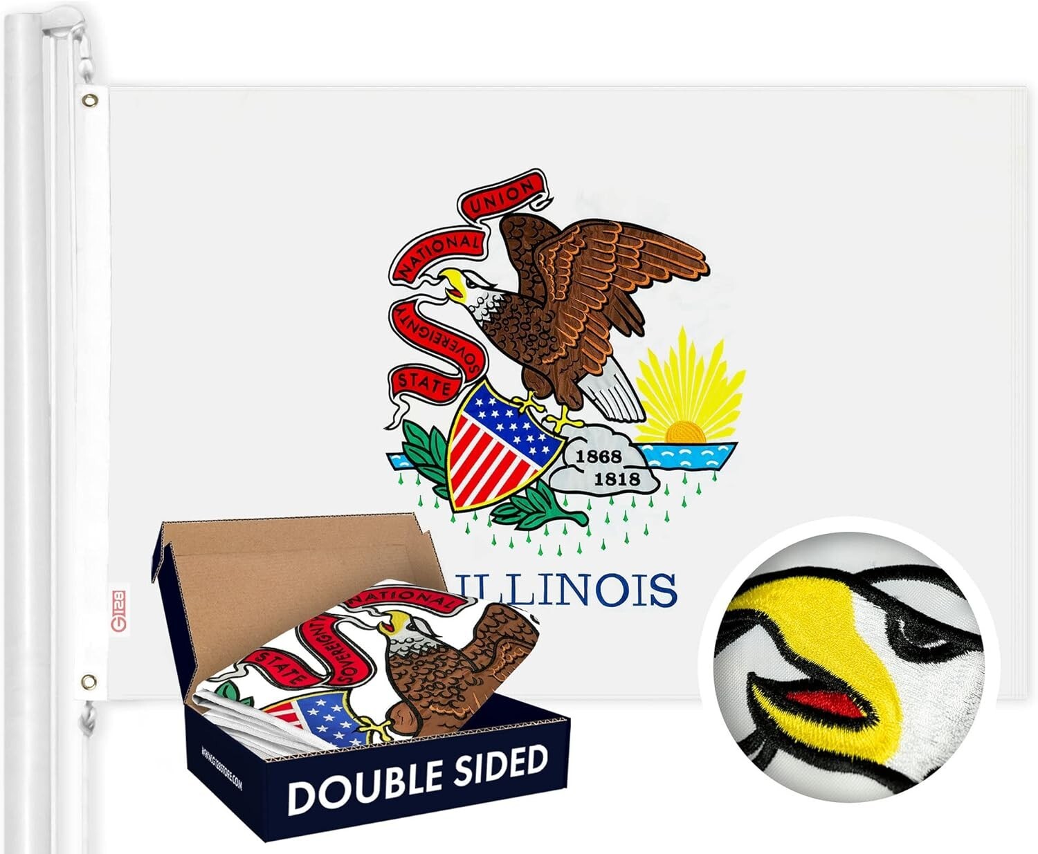 Embroidered 3x5 Illinois Flag - Indoor/Outdoor Double Sided with Brass Grommets