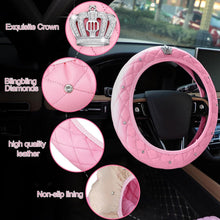 Load image into Gallery viewer, Elegant 14-Piece Pink Car Accessory Collection with Rhinestone Steering Wheel