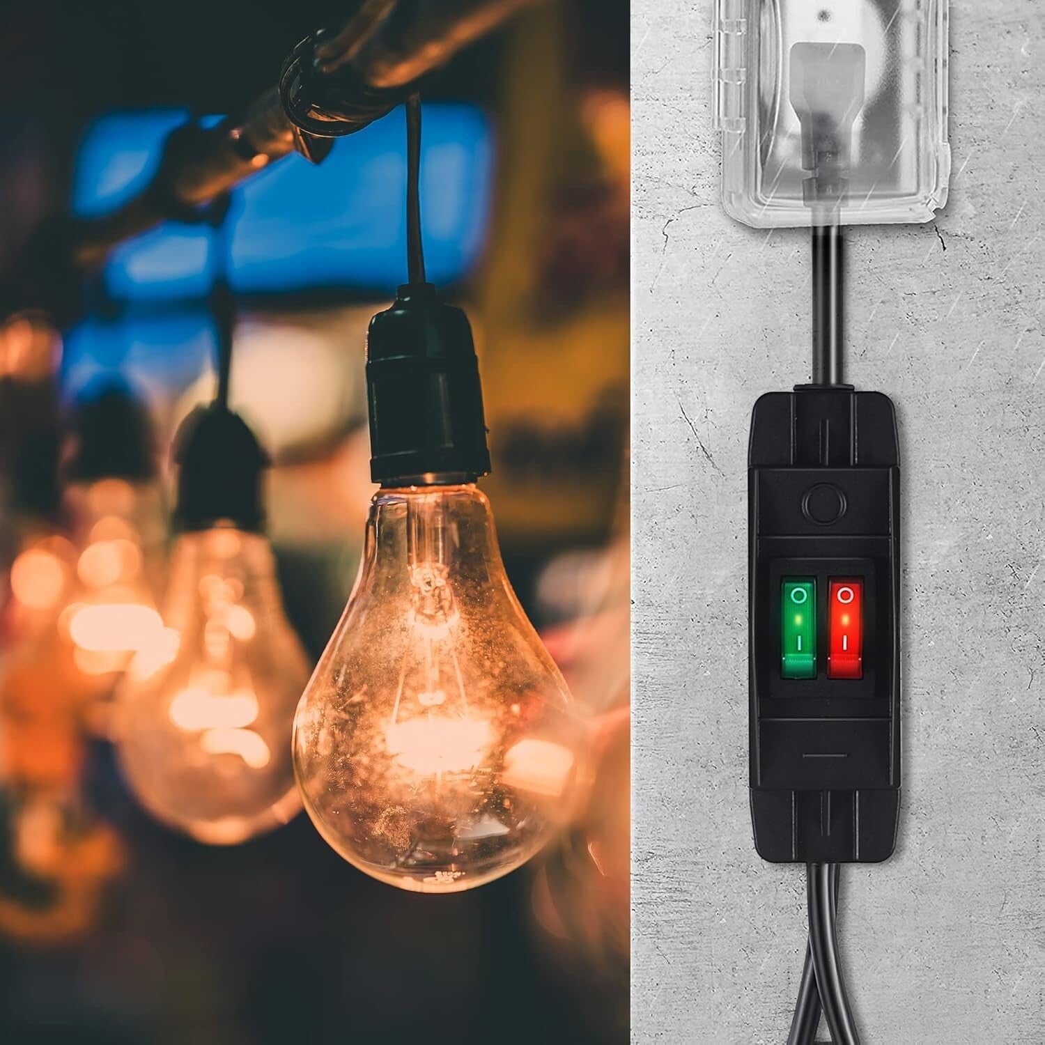 2-Way Outdoor Power Splitter Extension Cord with On/Off Switch - 15 Feet Long