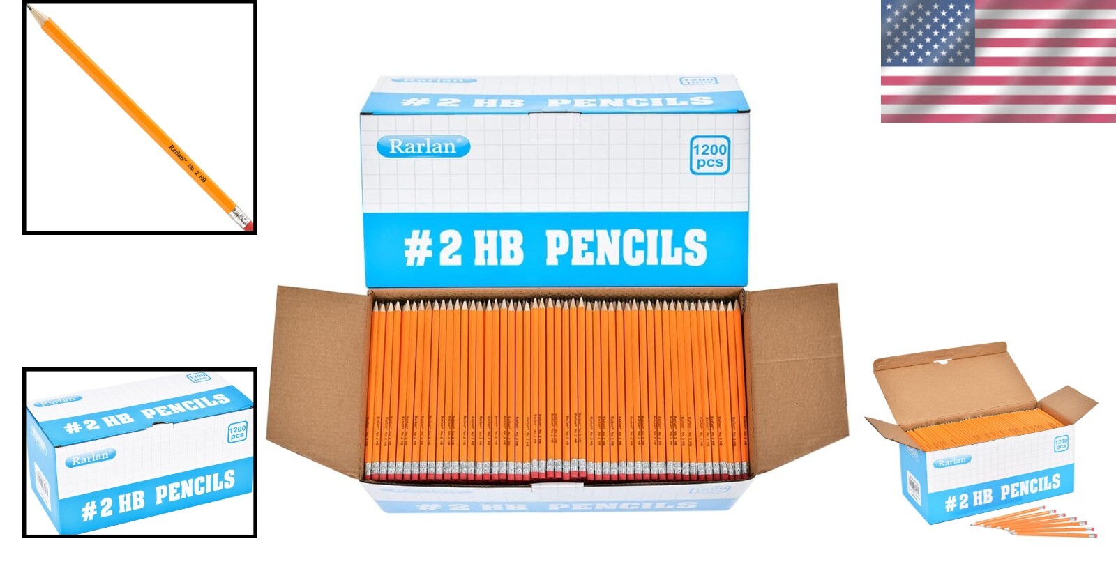 Durable HB Pencils in Bulk - 1200 Wooden Chisel Point Pencils with Storage Box