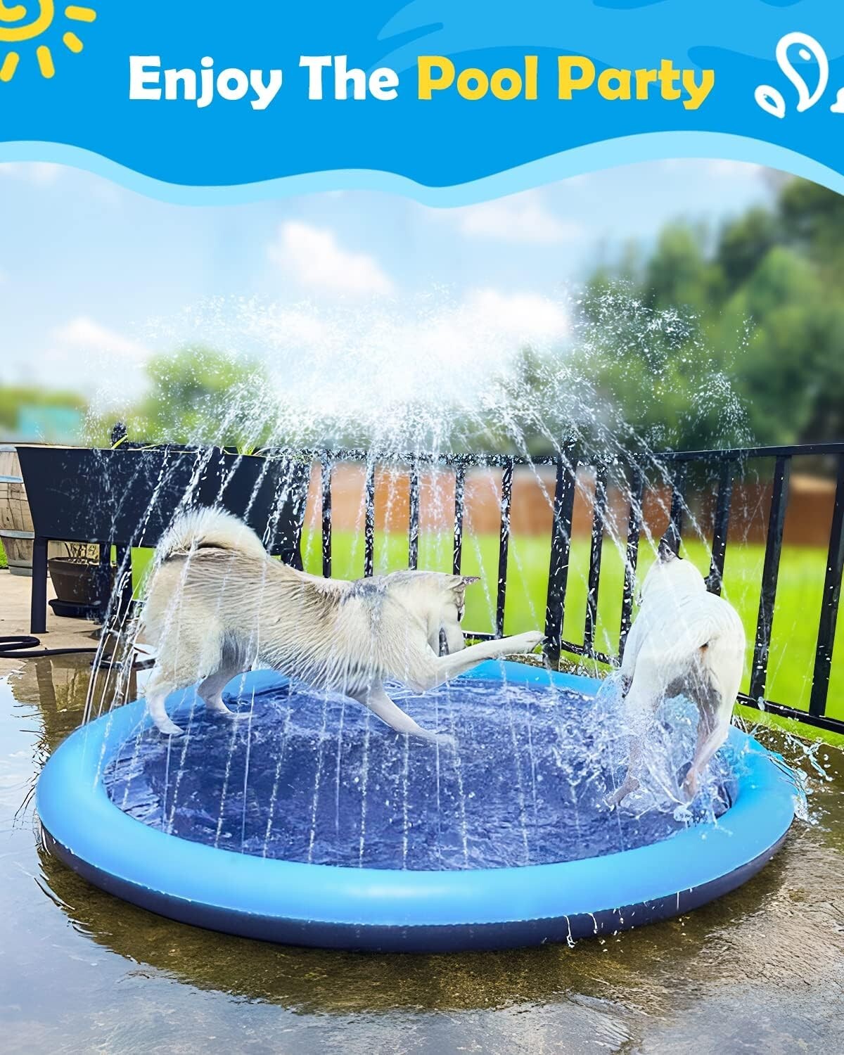 Large 86in Dog Pool Splash Pad - Adjustable Height and Dog-Friendly Design