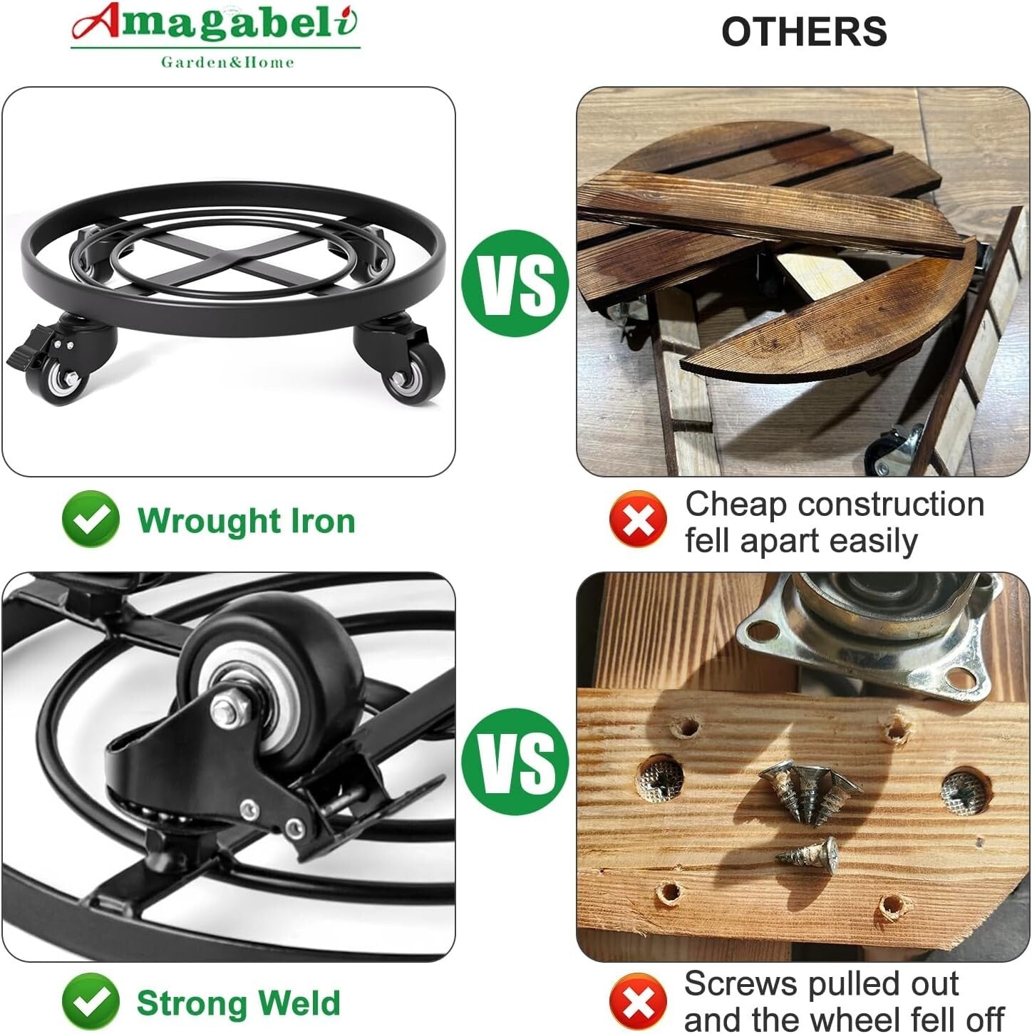 16" Heavy Duty Metal Plant Caddy with Wheels for Indoor & Outdoor Use