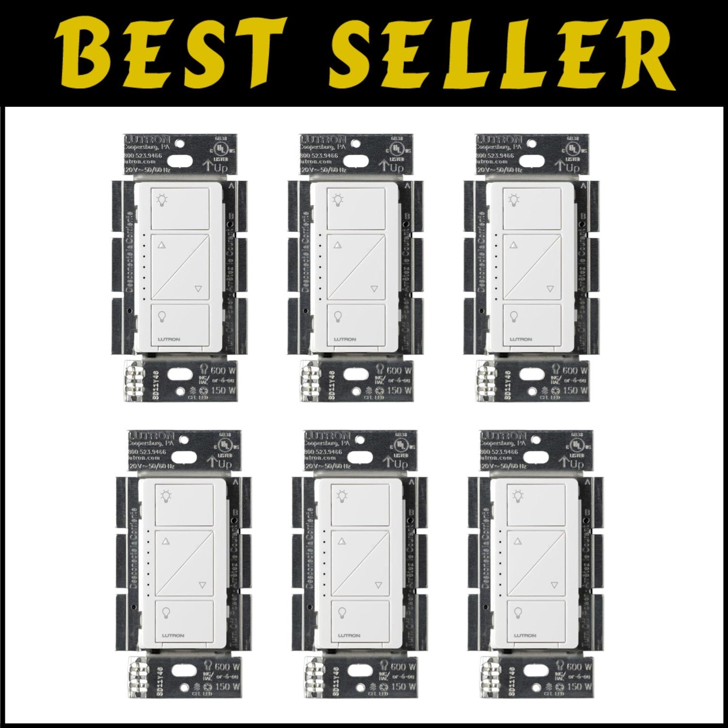 Caseta 6-Pack Smart Dimmer Switch, Voice-Controlled, Adjustable for Any Lighting