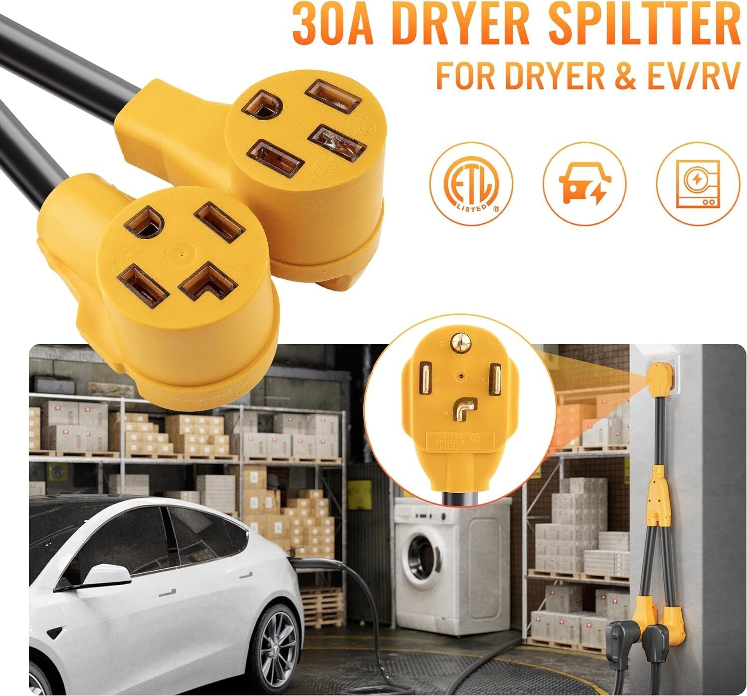 4-Prong 30AMP Adapter Cable - Connect EVs to Dryer Outlets Efficiently