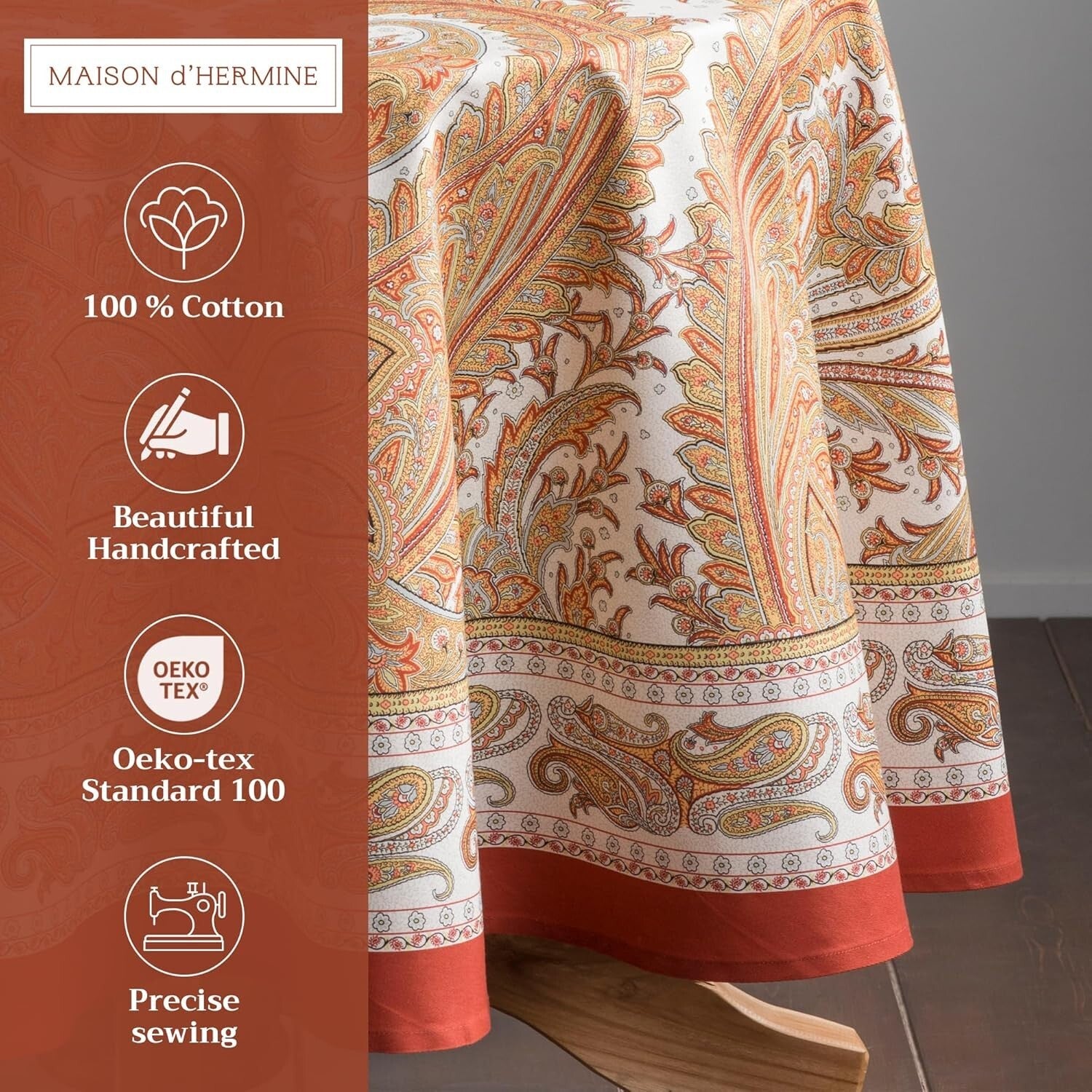 Round Cotton Tablecloth 63 Inches - Elegant Kashmir Paisley for All Occasions