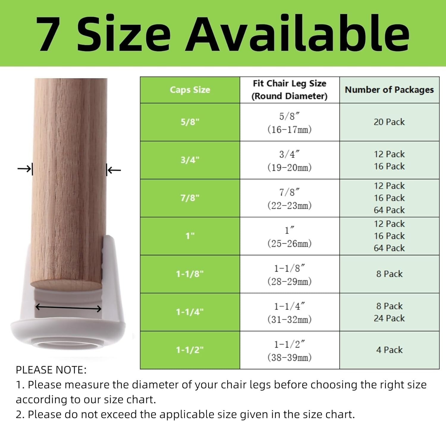 Stylish White Non-Slip Rubber Floor Protectors – 64 Chair Leg Tips, 1” Diameter