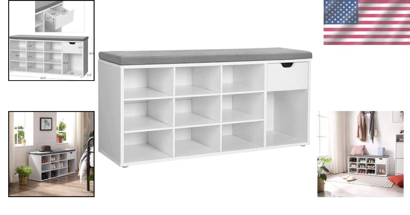 Stylish Storage Bench with Cushion and Open Compartment for Entryway & Bedroom