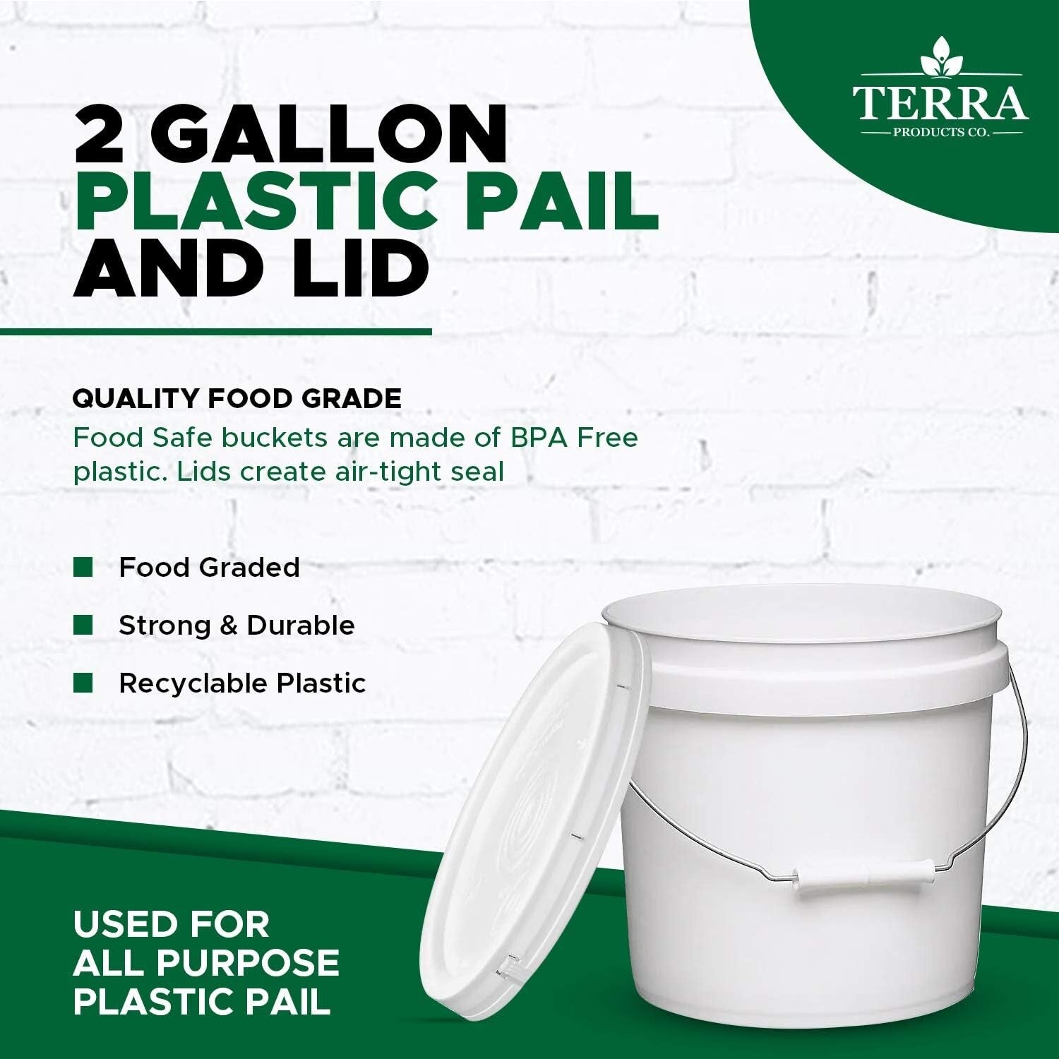 Economical 5-Pack of 2-Gallon White Storage Pails with Comfort Grip Handles