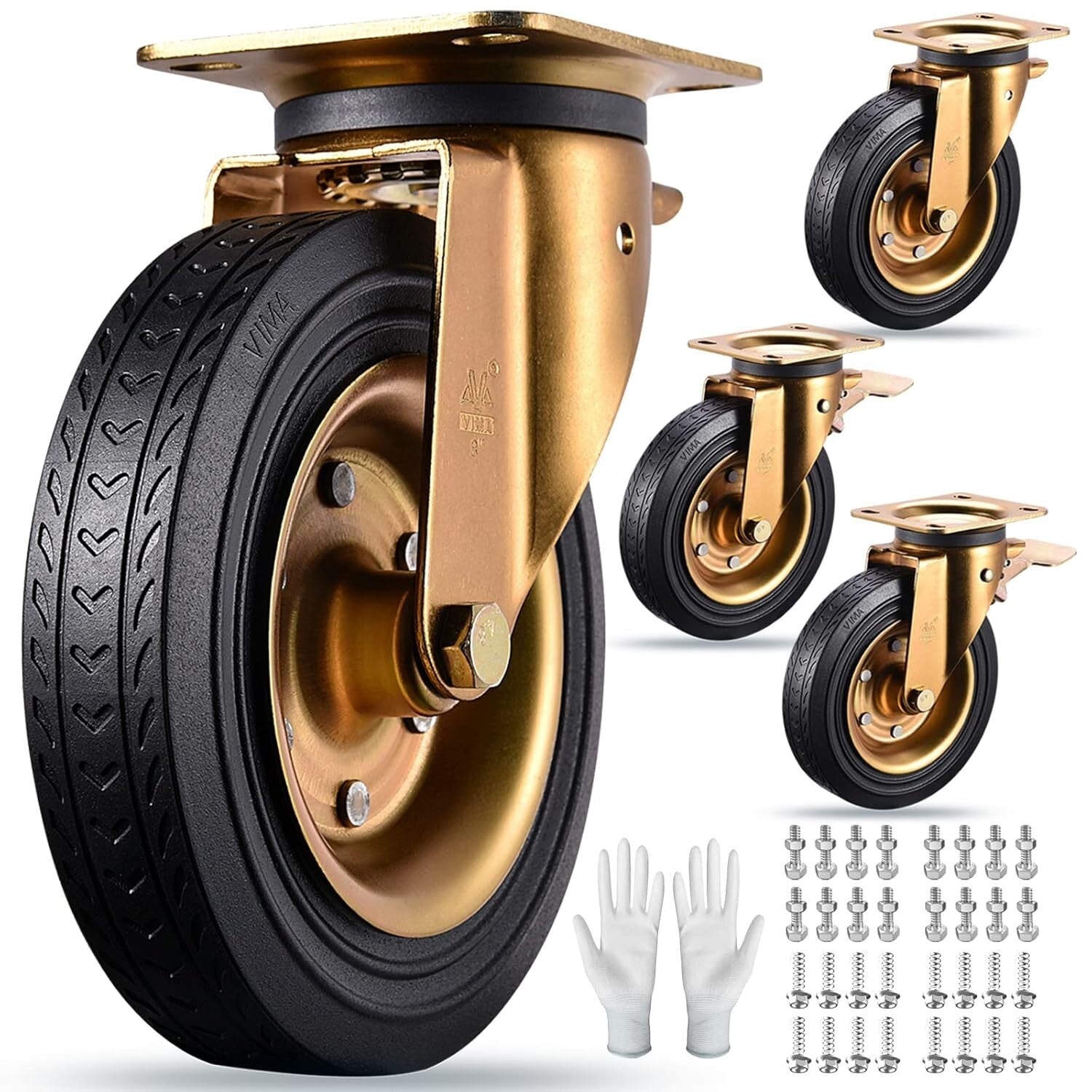Versatile 8" Heavy Duty Casters for Indoor/Outdoor Use - 3000lbs Full Load Kit