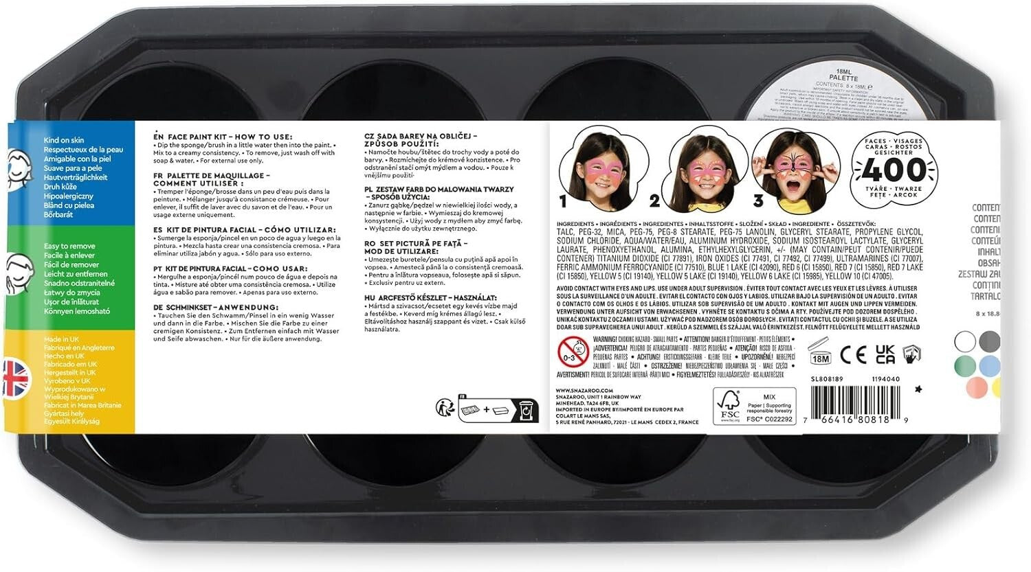 High-Quality 8-Color Face Paint Palette - Non-Toxic & Easy to Remove with Soap