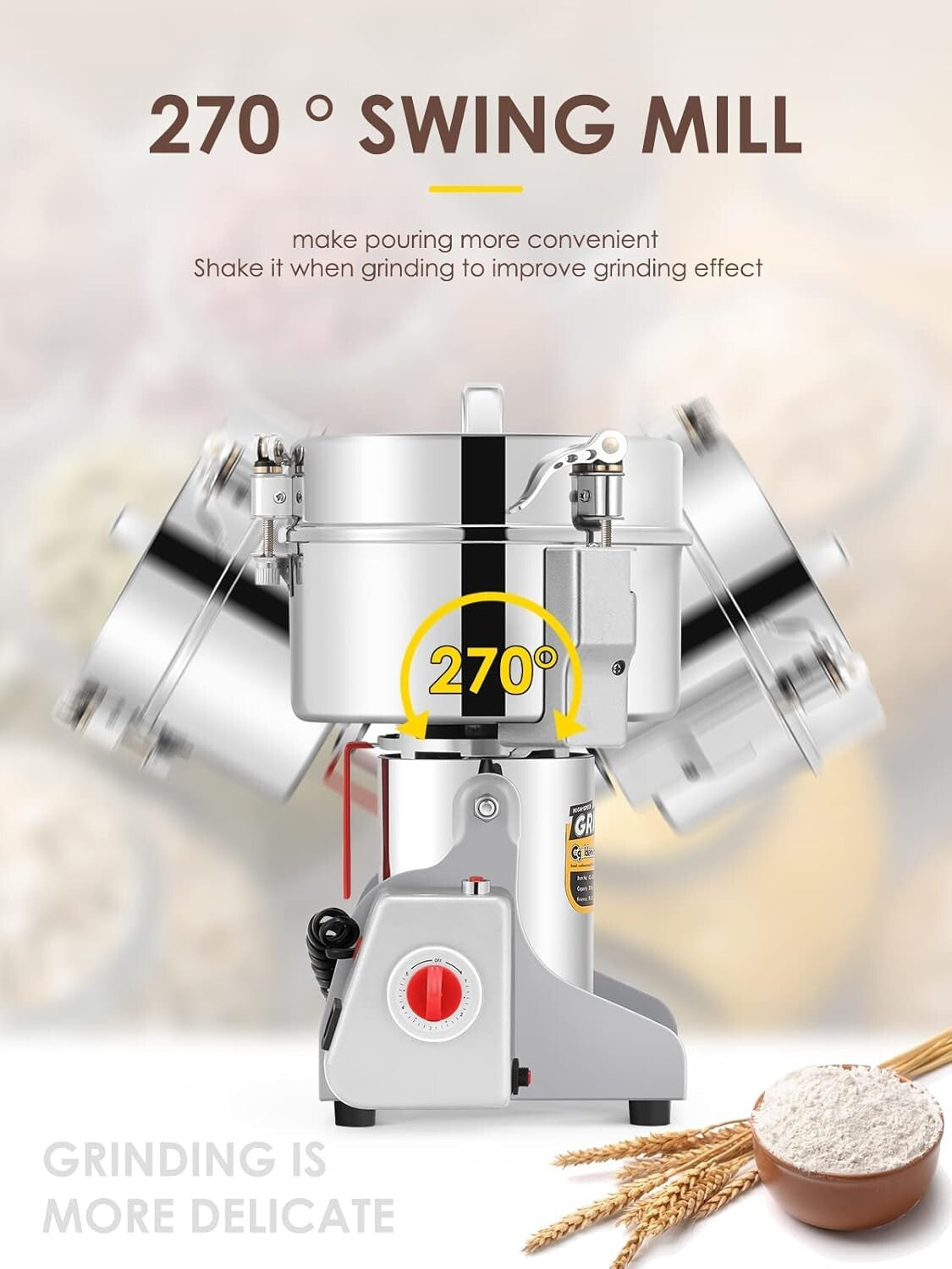 300g Commercial Spice & Grain Grinder - 220V Swing Design with Auto Protection
