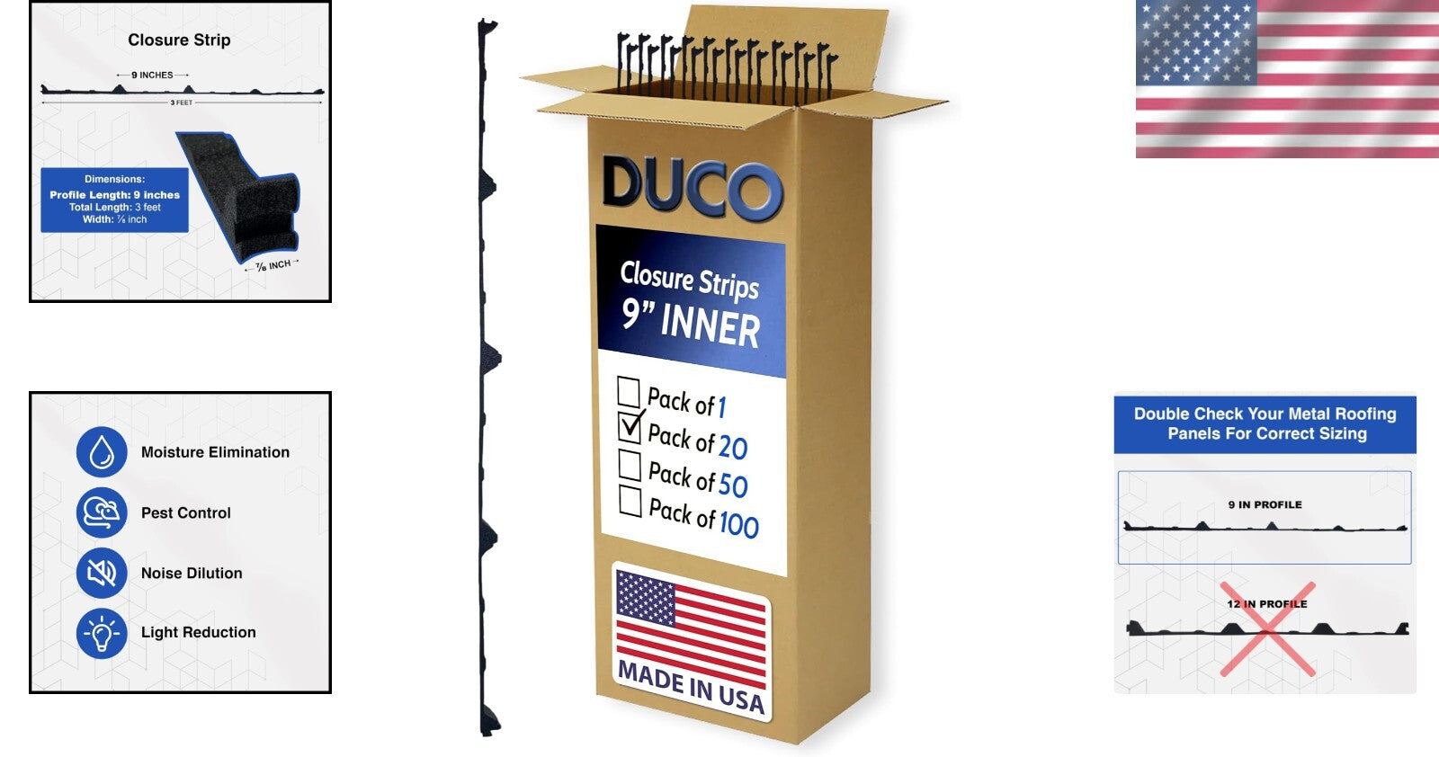 Classic Rib Profile Foam Strips for Metal Roof - Durable, Noise-Reducing 20 Pack