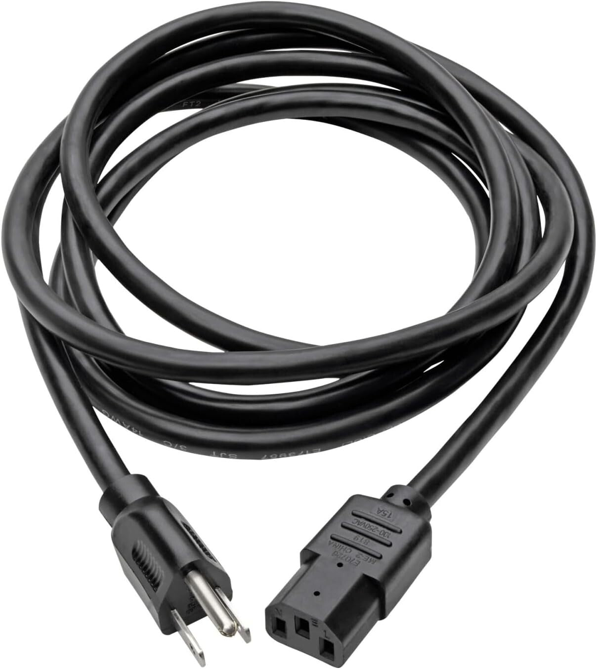12ft Black Heavy-Duty Power Cord - 14AWG 15A, RoHS Compliant, Lifetime Warranty