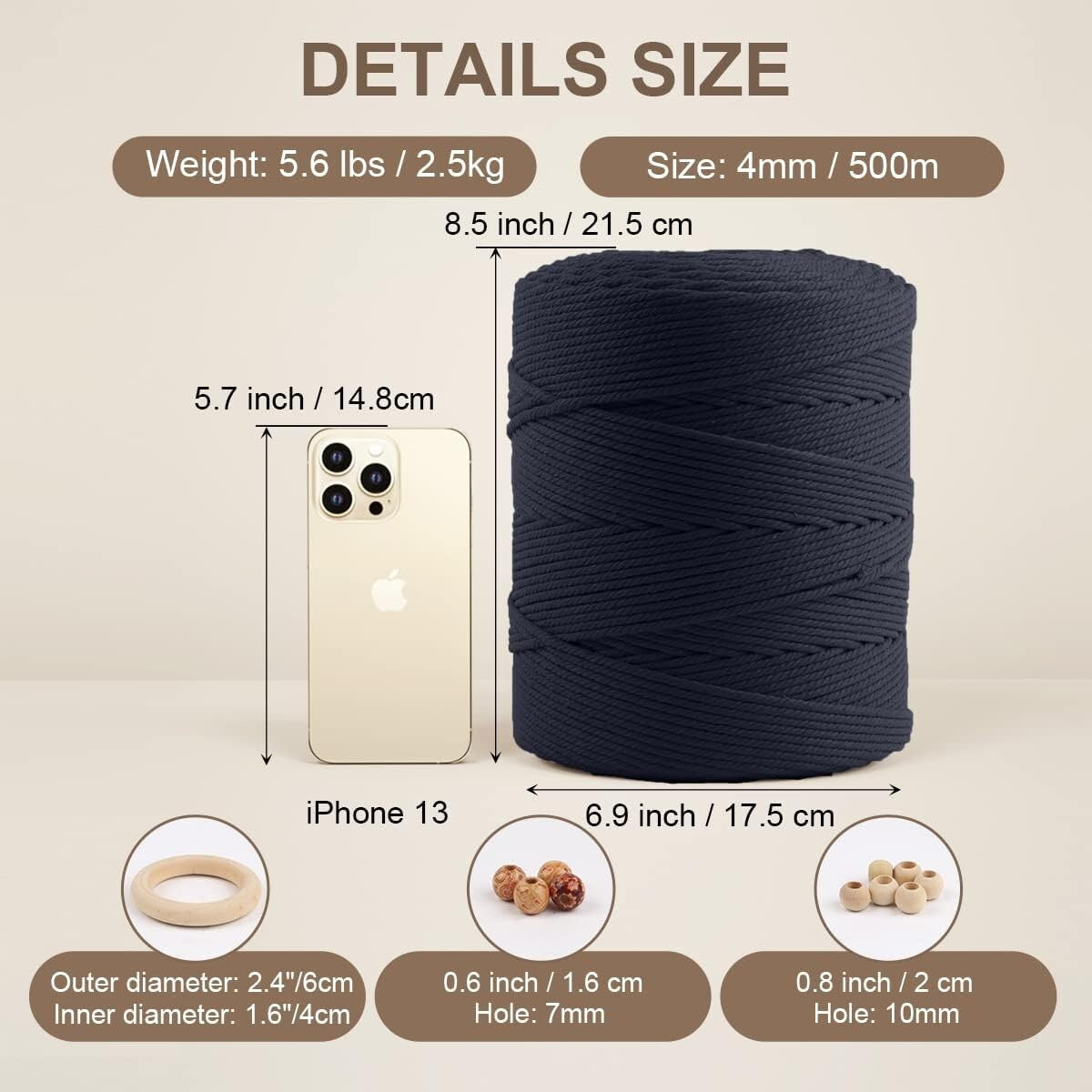 Durable 4mm Navy Macrame Craft Cord - 547yds for Wall Hangings and More