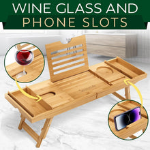 Load image into Gallery viewer, Elegant Bamboo Bath Caddy with Sliding Arms &amp; Gift Box - Perfect for Relaxation
