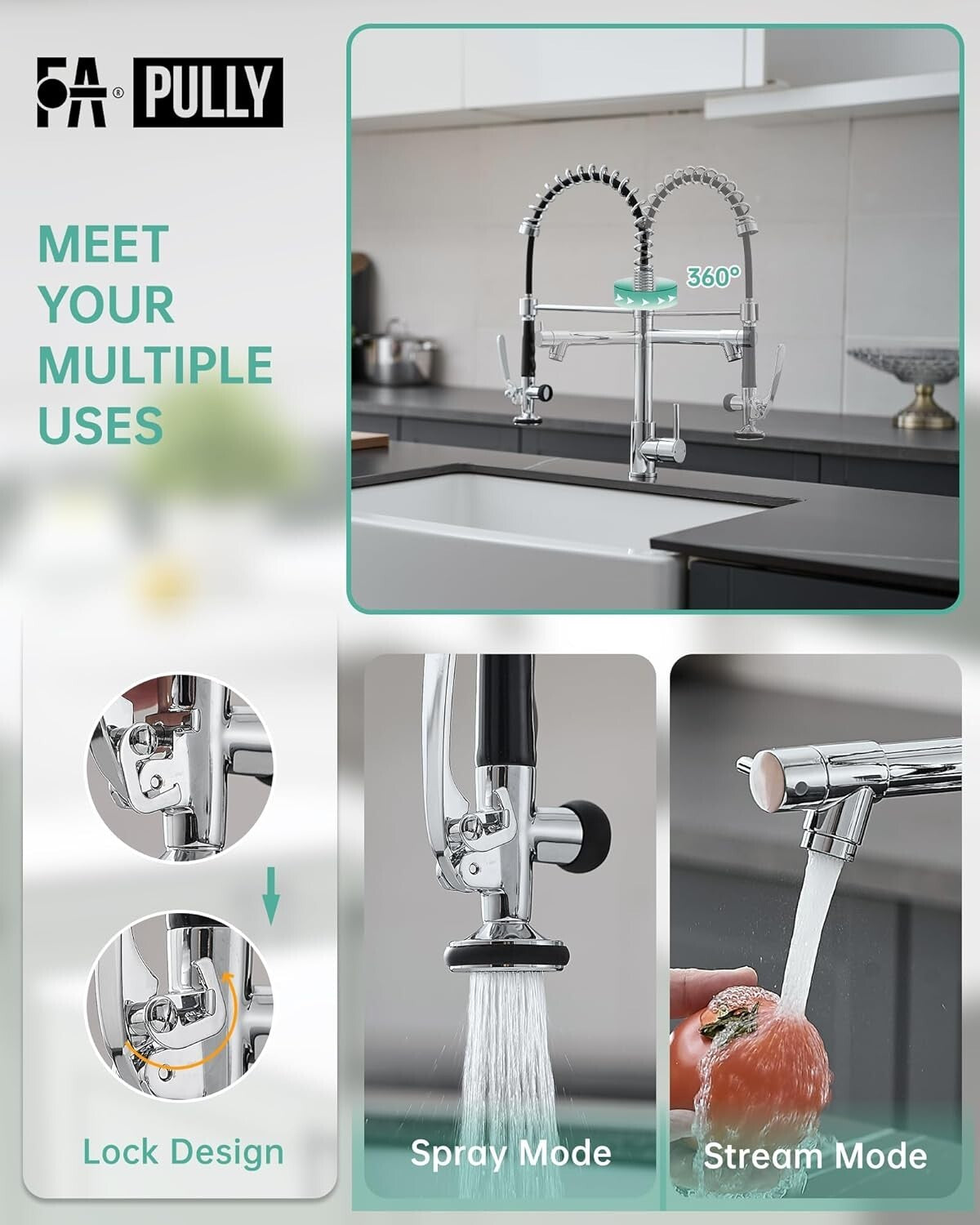 Heavy-Duty Chrome Single Handle Kitchen Faucet with High Arc & Pull Down Sprayer