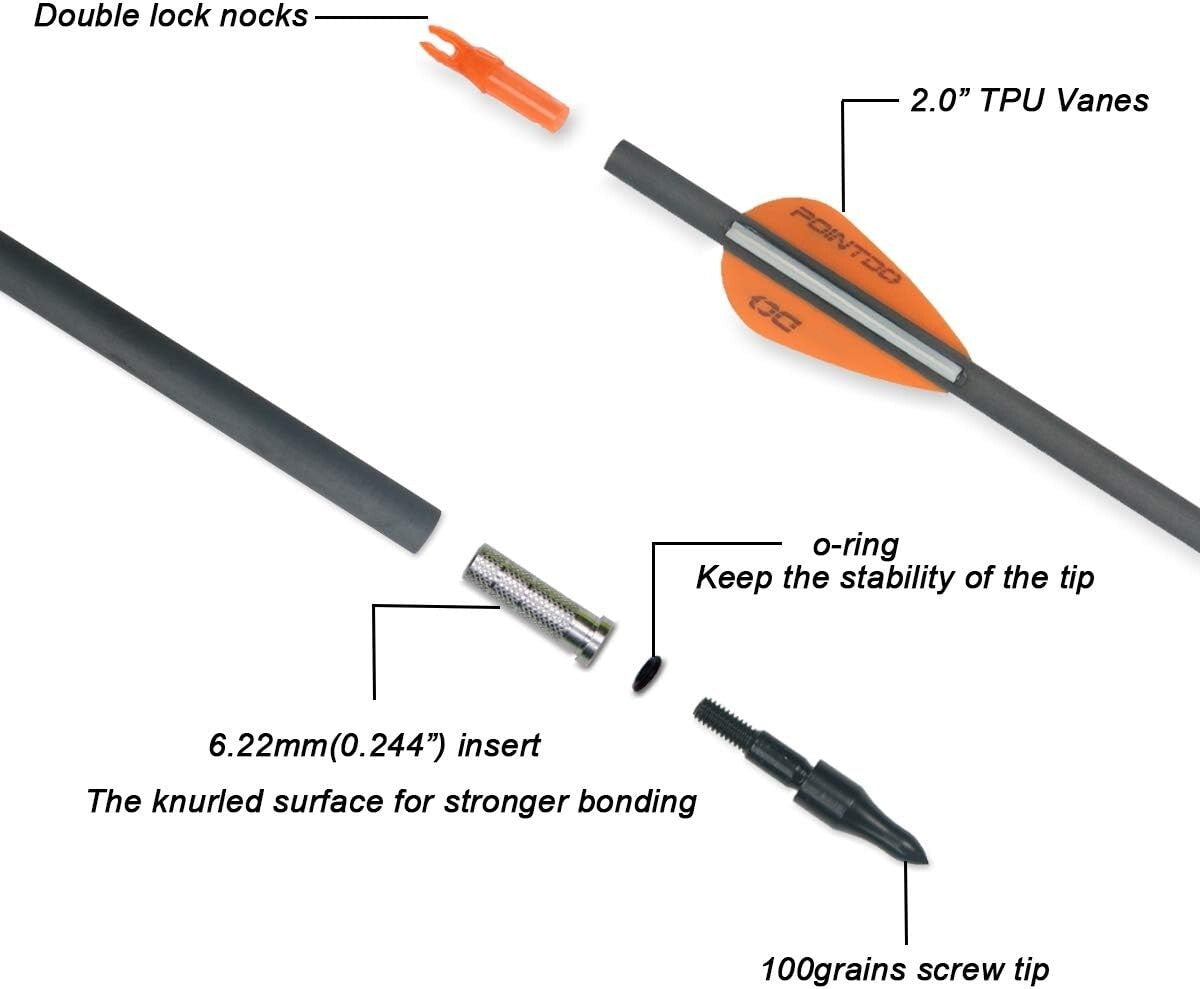 High-Performance Archery Carbon Arrows - 100% Materials, Includes Bonus Nocks