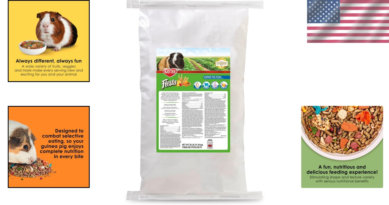 Fiesta Guinea Pig Food, Nutrient-Rich 25 lbs Blend for Dental Health & Digestion