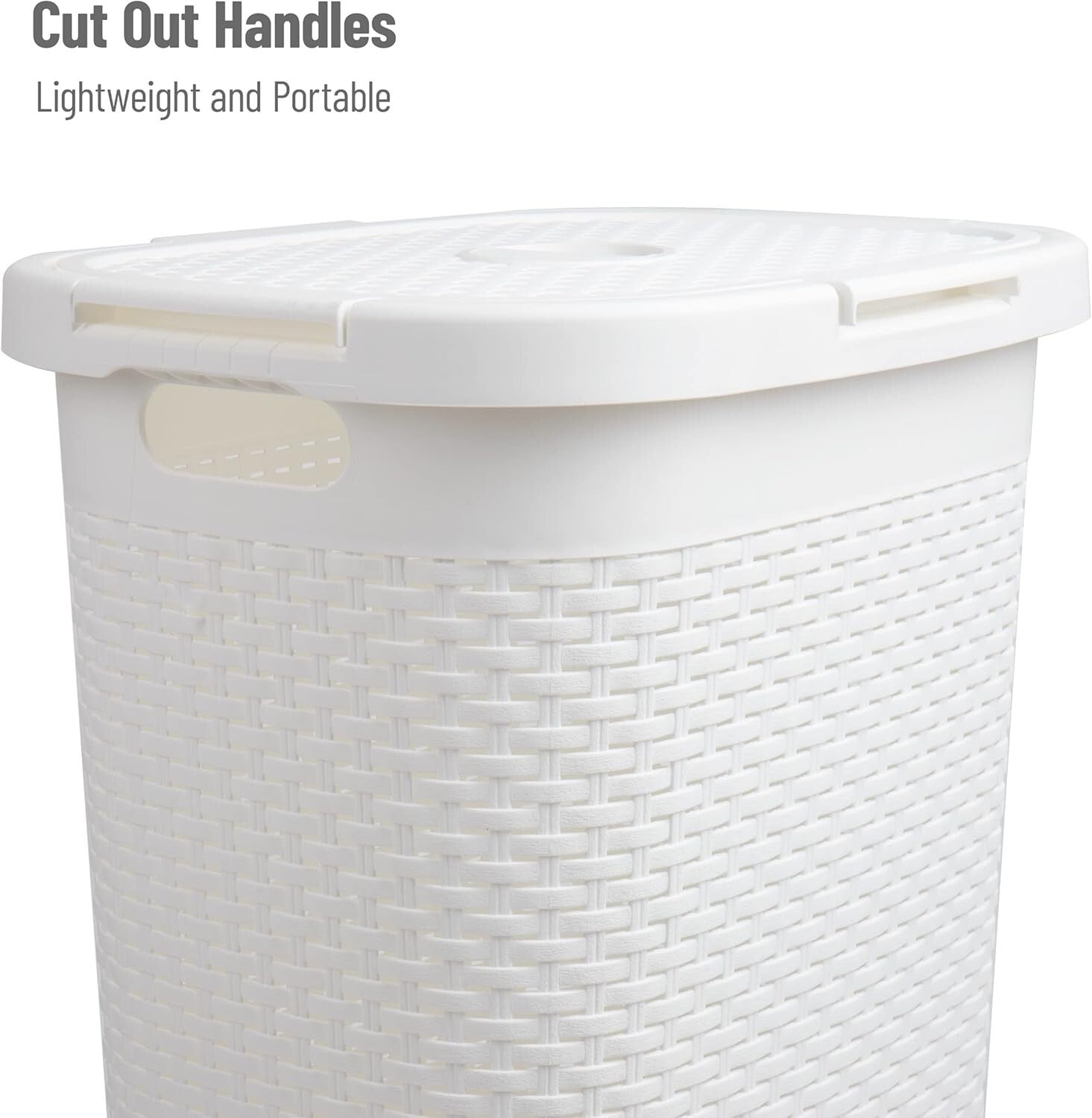 60L Lightweight Wicker-Style Laundry Hamper with Hinged Lid - Stylish Storage