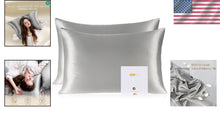 Load image into Gallery viewer, Luxury 600 Thread Count Mulberry Silk Pillowcases 2 Pack - Queen Size, Grey