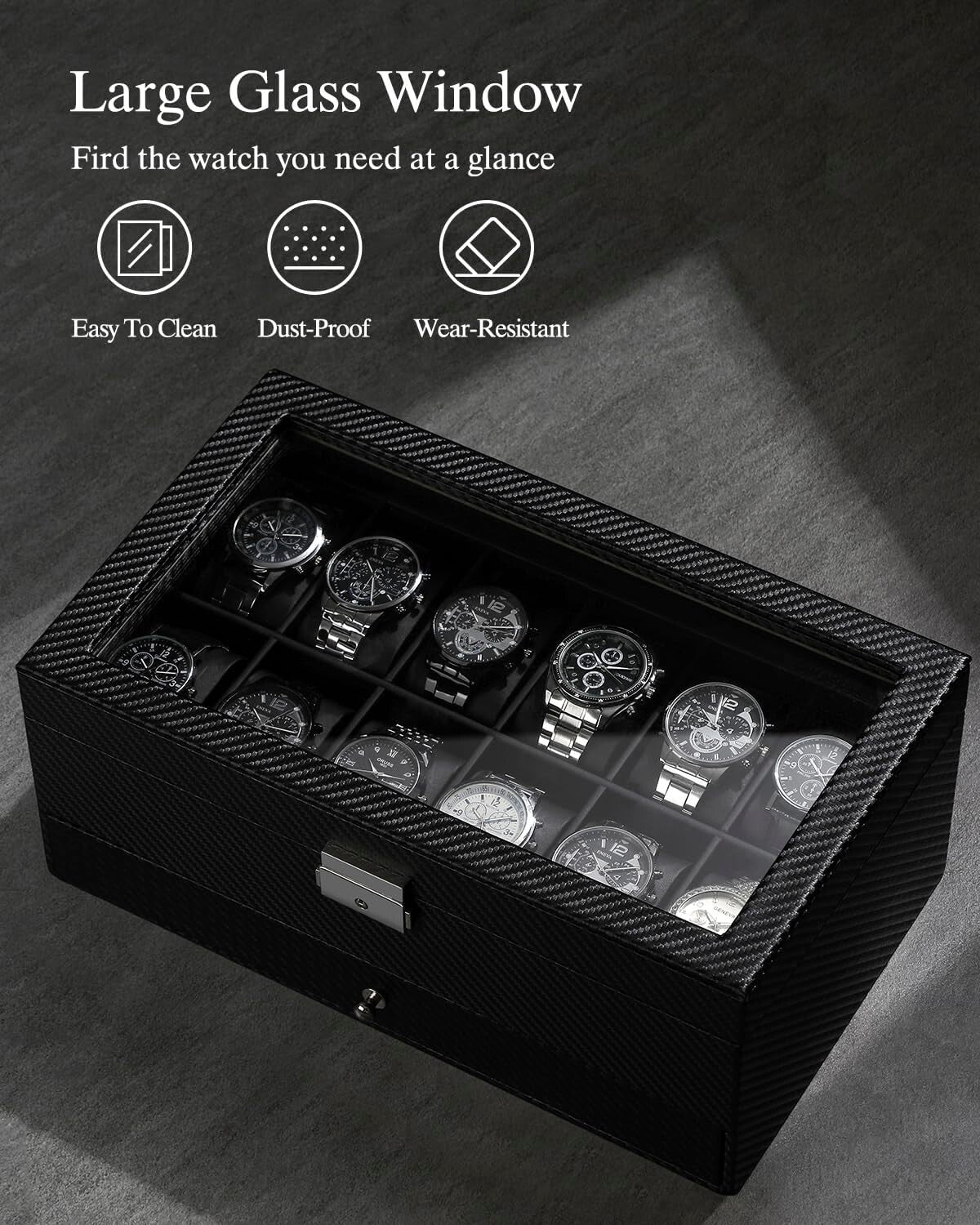 Luxury Faux Leather Watch Box – 12 Slots, Velvet Interior, Ideal Gift for Men