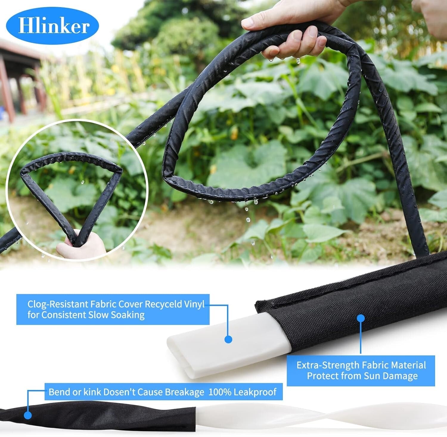 Eco-Friendly 100FT Flat Soaker Hose for Efficient Drip Irrigation, Linkable