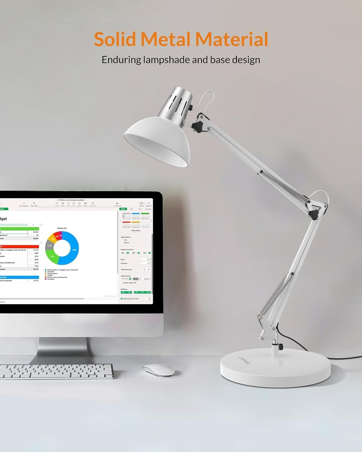 Clip-On Metal Desk Lamp with Adjustable Arm - Perfect for Home Offices & Reading