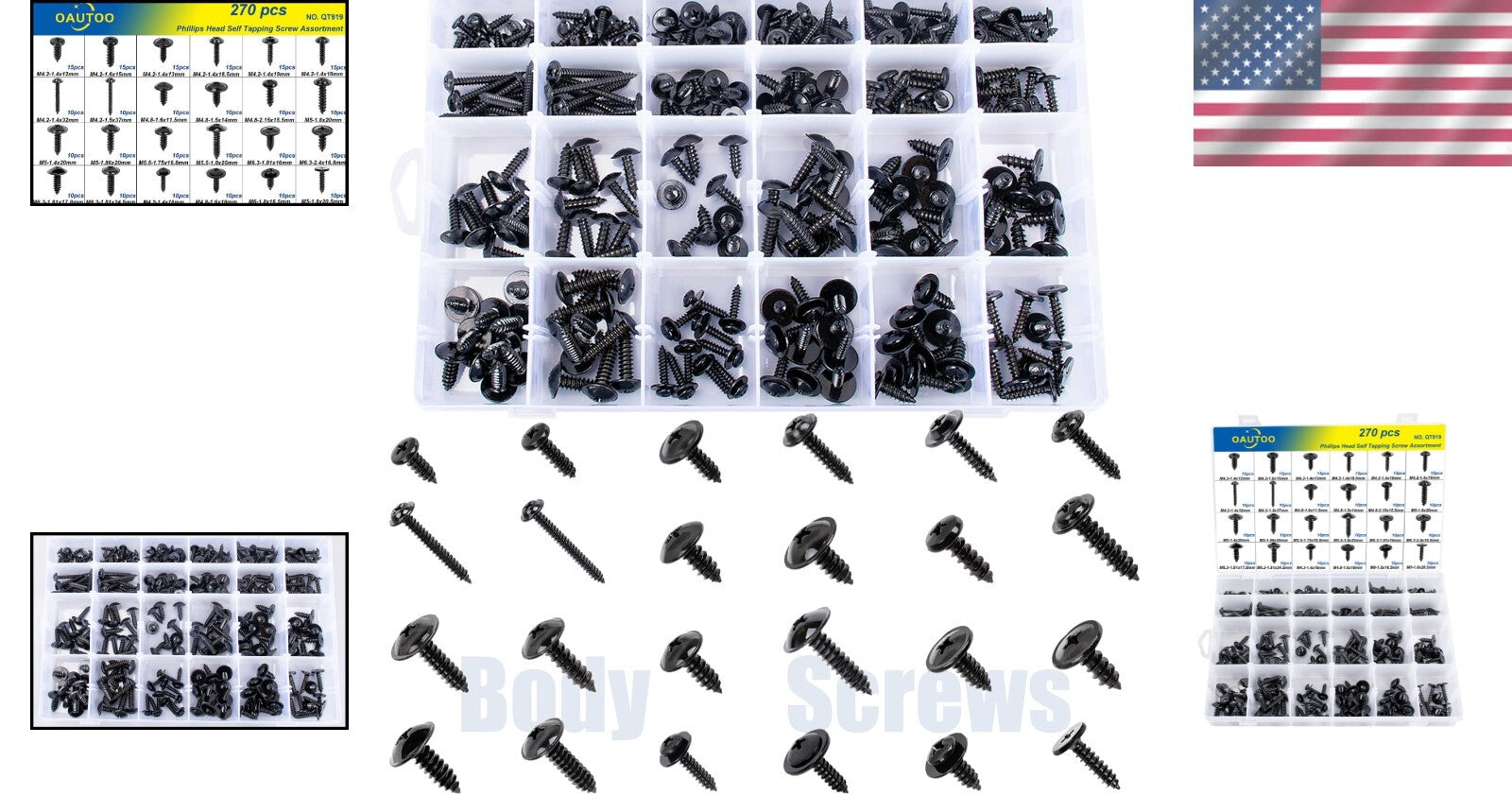 270pcs Phillips Head Self-Tapping Screw Assortment Kit for Automotive Repairs