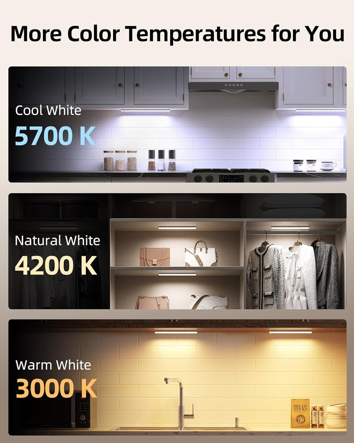 6-Pack Rechargeable Motion Sensor Under Cabinet Lights with Remote Control