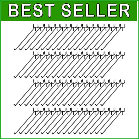 Bulk Pack of 100 Black Peg Board Hooks - 10 Inch Wall Mount Storage Solutions