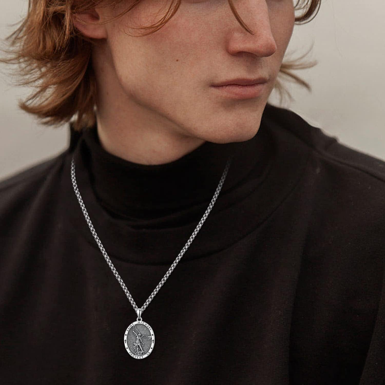 Adjustable S925 Sterling Silver Saint Michael Necklace with Protective Design