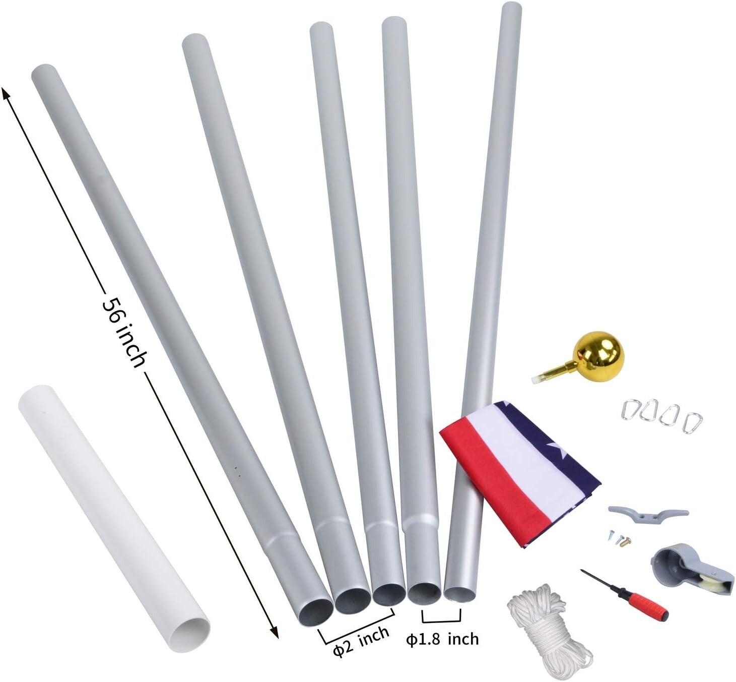 16FT Extra Thick Aluminum Flagpole with Complete Installation Kit & Free Flag