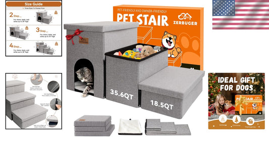 Wide Smok Gray Pet Steps - 3 Steps for High Beds & Cars, Up to 200 lbs Capacity