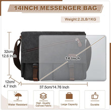Load image into Gallery viewer, Water-Resistant Canvas Messenger Bag with Anti-Theft Design for 14-17" Laptops