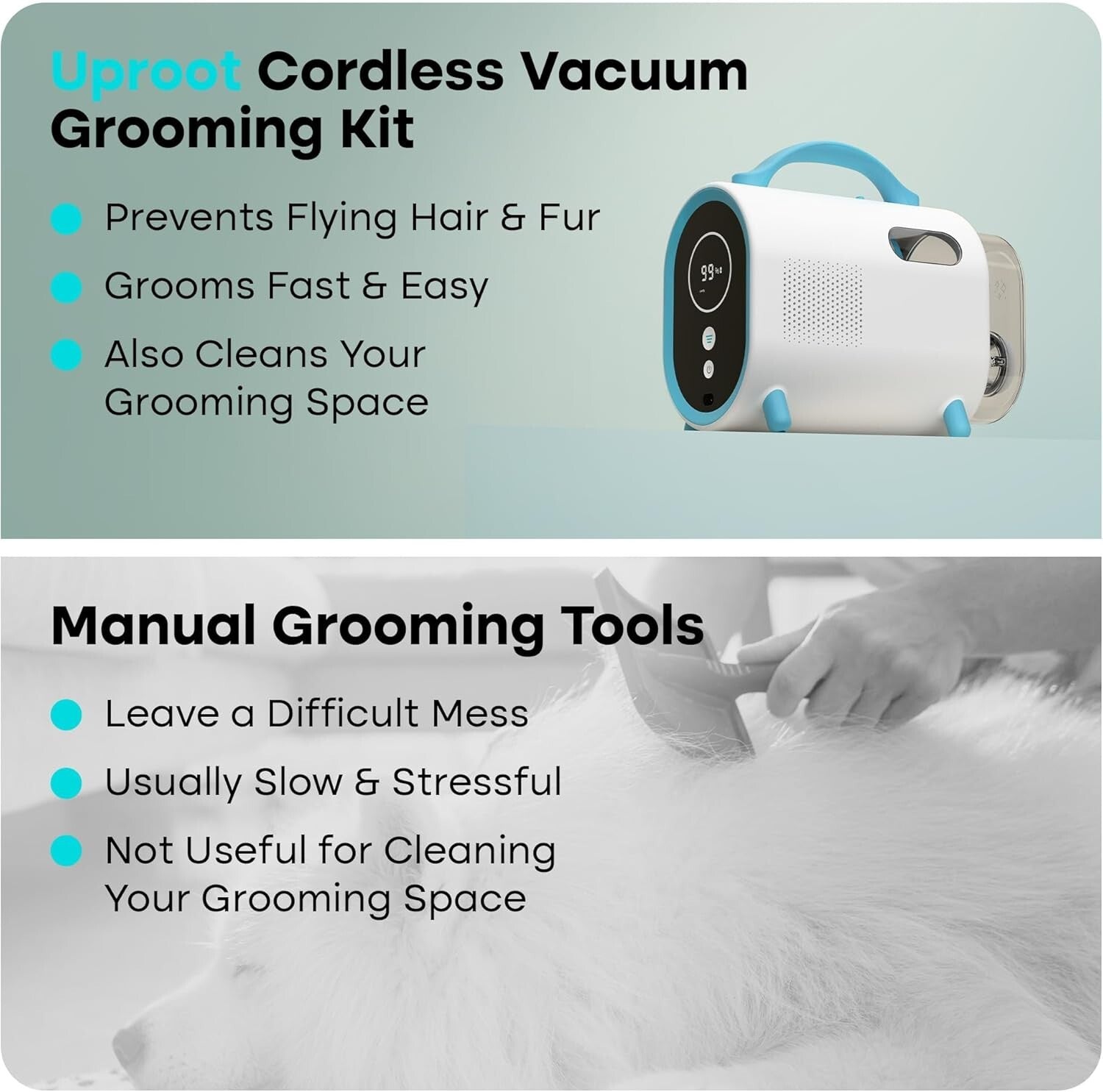 Effortless Dog & Cat Grooming Vacuum: Cordless, Quiet & HEPA Filtration Power