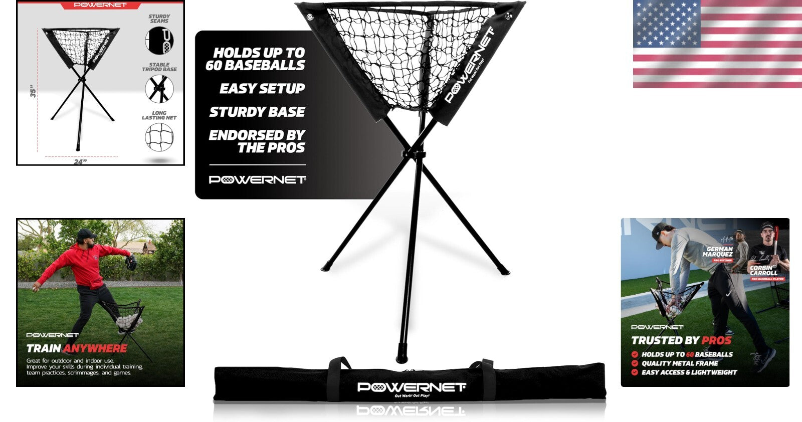 Durable Tripod Ball Caddy - Black, Holds Baseball & Softball, Lightweight Design
