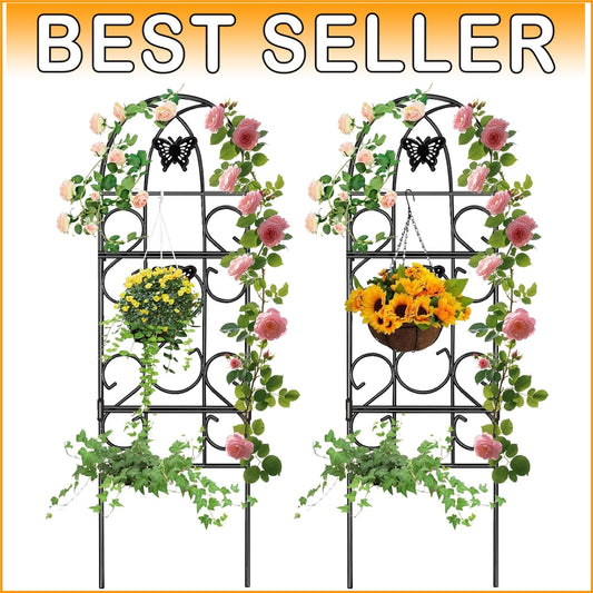 2 Pack 60"x18" Rustproof Black Iron Garden Trellis for Climbing Plants