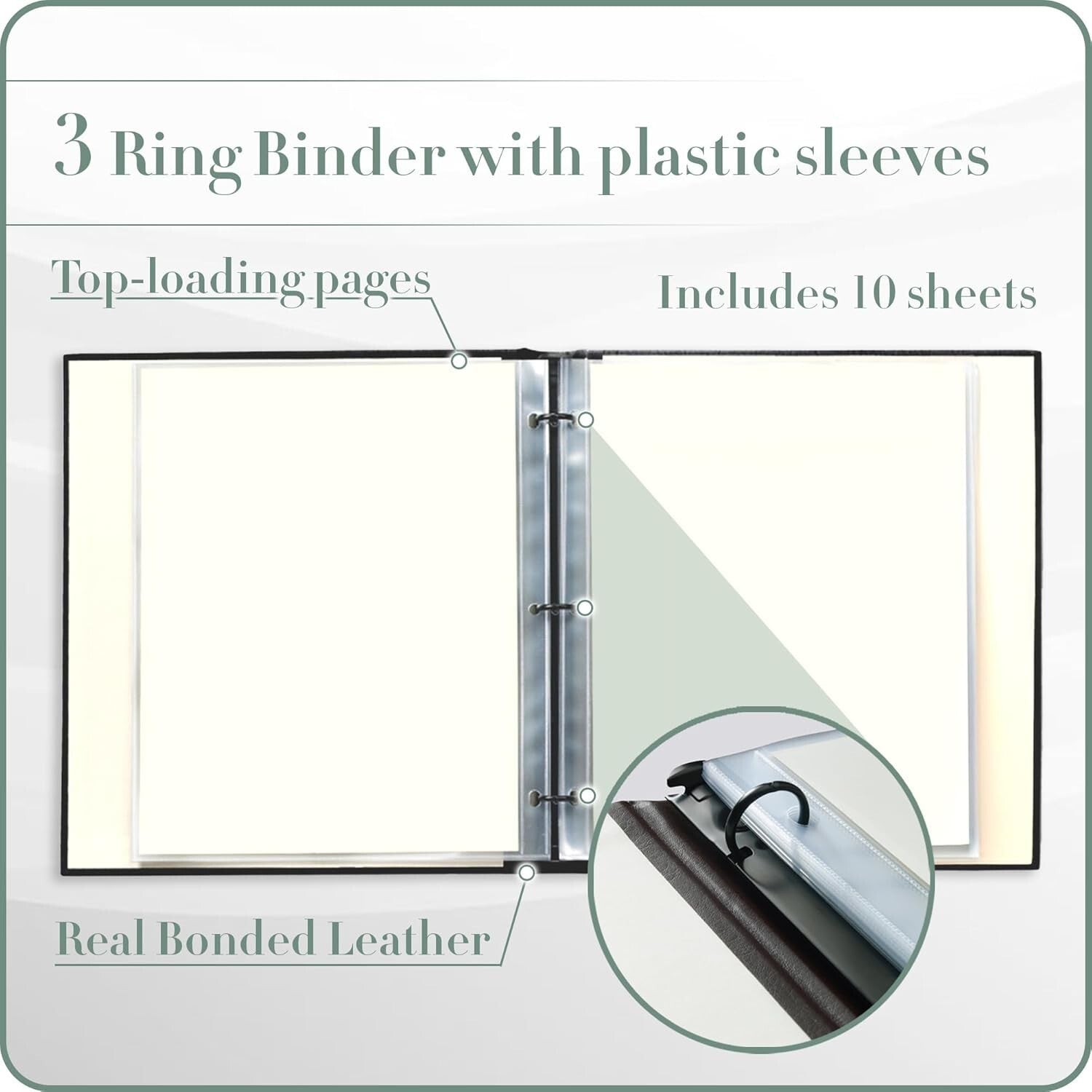 Elegant 3-Ring Binder with Plastic Sleeves - 10 Sheets, 1.25'' - Freeport Black