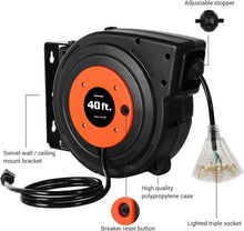 Load image into Gallery viewer, Versatile Wall Mount 40 FT Extension Cord Reel - Automatic and Weather Resistant