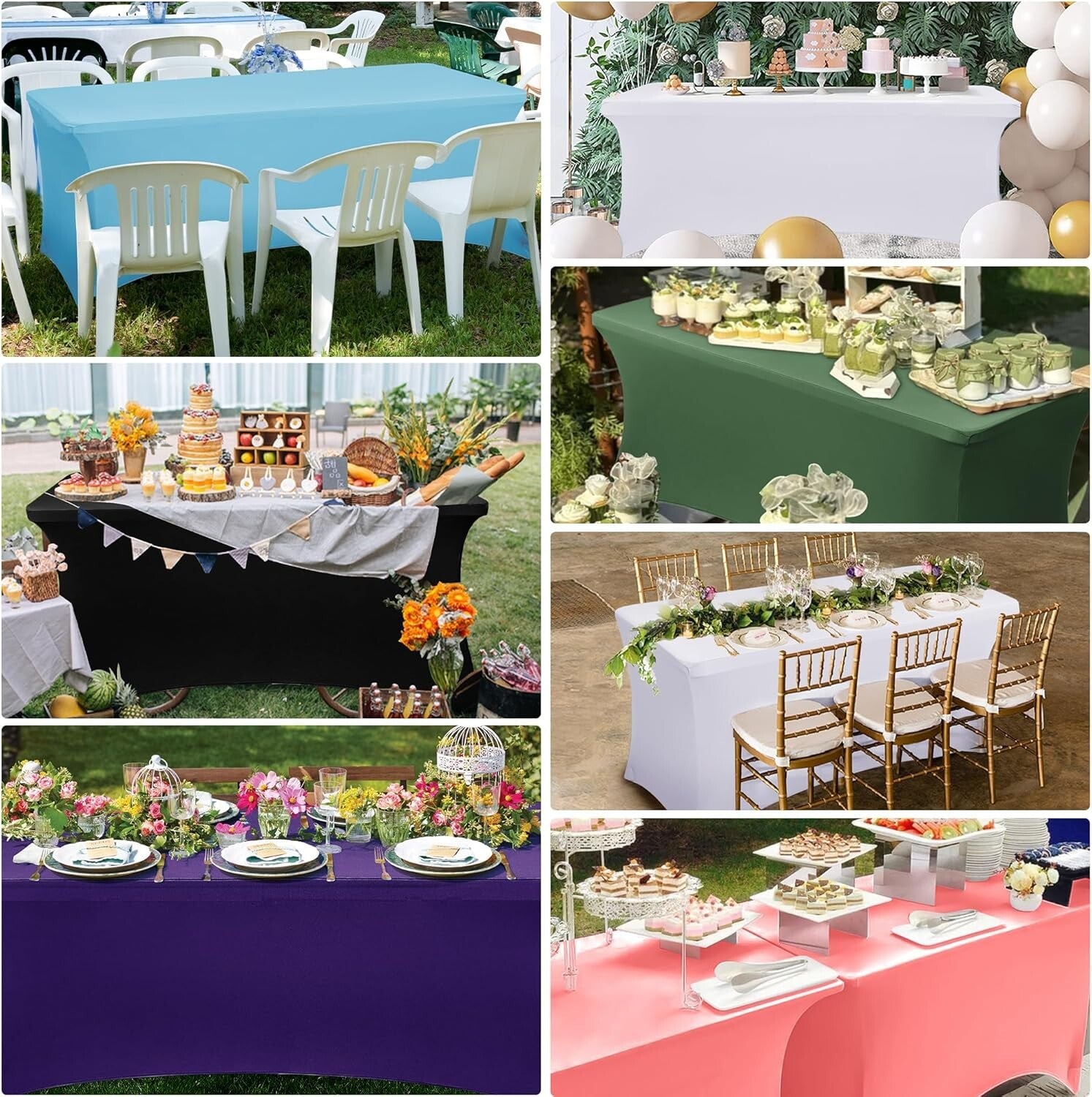 Universal 6ft Spandex Table Covers - 6 Pack for Banquets, Weddings, & Parties