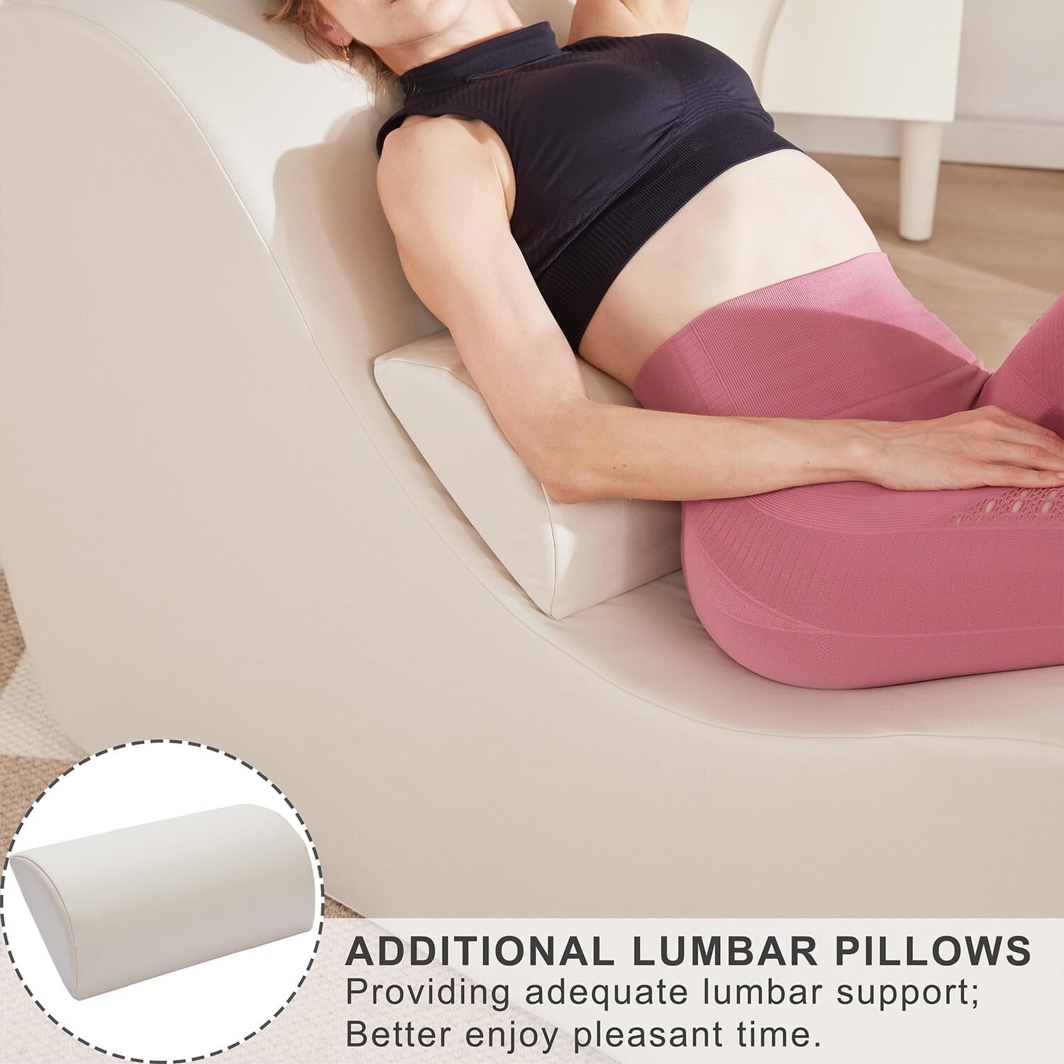 Versatile S-Shaped Chaise Lounge Chair for Relaxation & Yoga - Easy Clean Beige