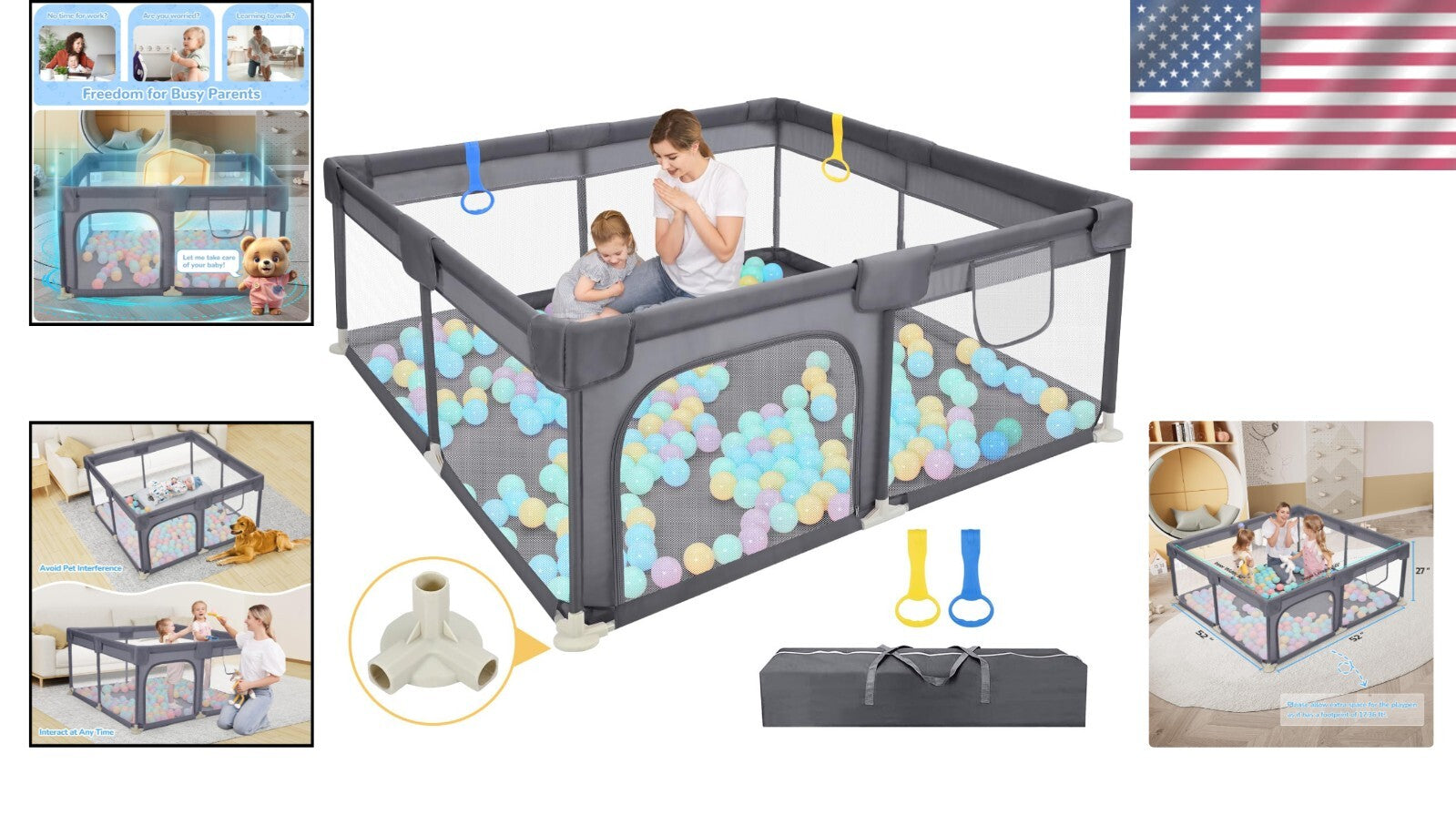 52"x52" Spacious Baby Playpen - Safe Anti-Fall Indoor & Outdoor Activity Center