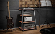 Load image into Gallery viewer, Elegant Corner Shelf for Record Player &amp; Media with Adjustable Wooden Shelves